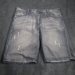 Royal Blue Denim Shorts Mens 46 Blue Distressed Relaxed Fit Jean Shorts Baggy